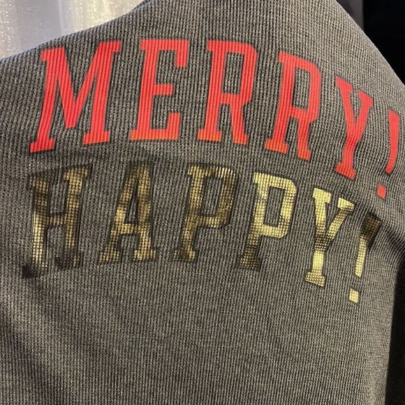 VS PINK Grey Thermal Holiday Merry Happy Drawstring Pajama Onesie w/ Pockets - Picture 5 of 5